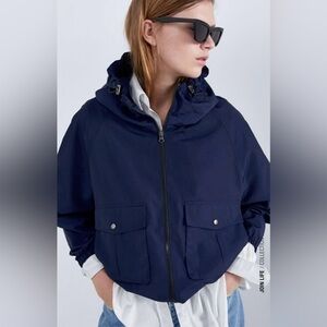 Zara Navy Blue Blue Windbreaker Jacket